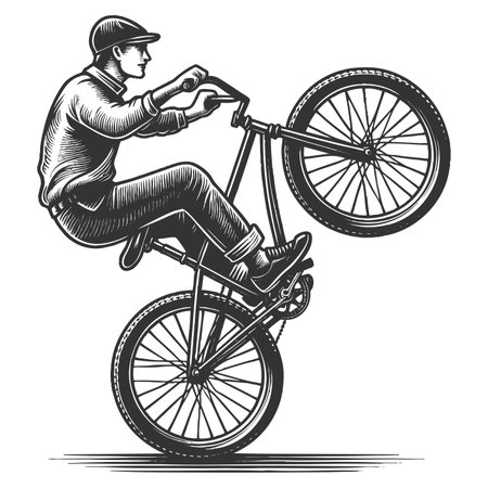 Man Performing Bicycle Wheelie raster illustrationの写真素材