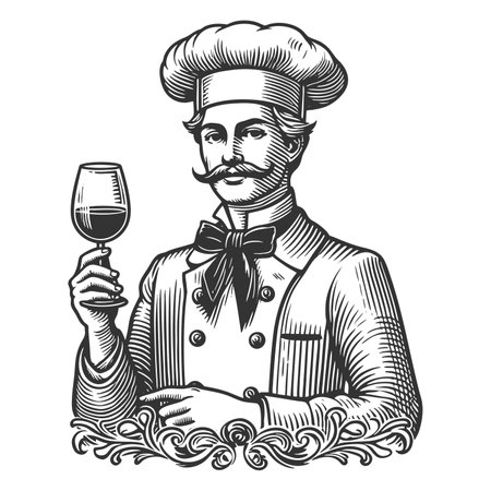 Chef Holding Wine Glass in Elegant Pose rasterの写真素材