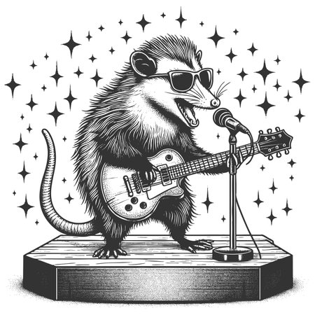 Rockstar Opossum Playing Guitar on Stageの写真素材