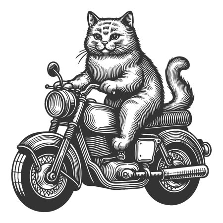 Cool Biker Cat Riding Motorcycle rasterの写真素材
