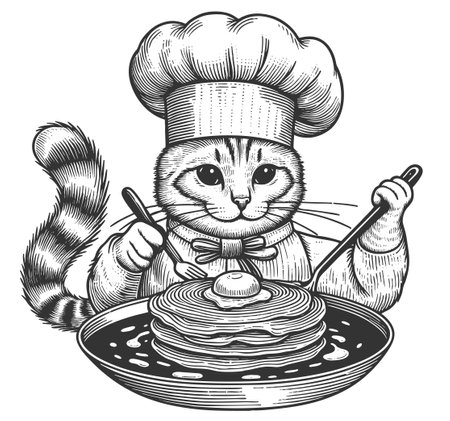 Chef cat serving pancakes vector illustrationのイラスト素材