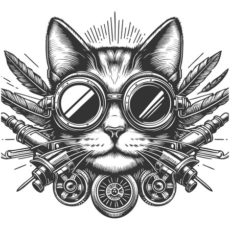 Steampunk cat wearing ornate goggles rasterの写真素材