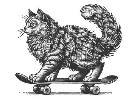 Skateboarding Cat raster illustrationの写真素材