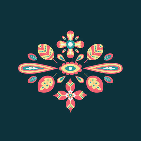 Vector ornamental illustration with flowers and leaves. Botanical composition. Floral background. Ethnic motives.のイラスト素材