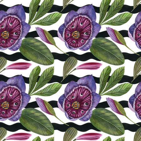 Watercolor seamless pattern with flowers and geometric elements. Ethnic modern style with African motifs. Suitable for textile, fabric, wrapping and other design.の写真素材