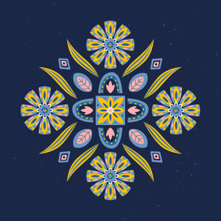 Floral frame with flowers and decor elements. Vector pattern template. Design artwork for the card,...