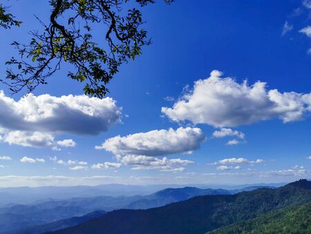 top view of blue sky with beautiful cloud on the mountain, Thailand