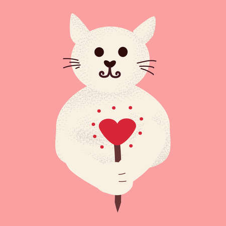 Cute cat with a magic wand and a heart. Romantic valentines day for greeting card or poster. The cat gives a heart. leaflets, invitations. vector concept. Cartoon.のイラスト素材