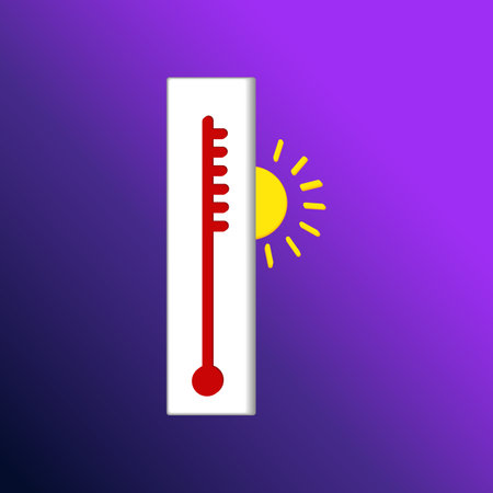 the icon of the heat thermometer with the sun is a vector symbol for measuring temperature, cold, weather illustrationのイラスト素材