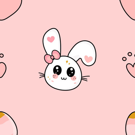 Cute kawaii rabbit seamless pattern, Easter bunny with egg, hearts, vector illustration pattern for printのイラスト素材