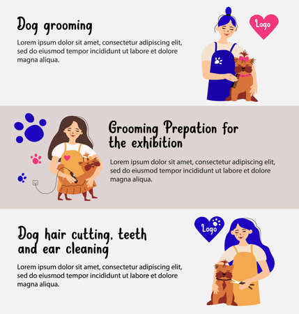 Set of horizontal banners. Pet care. Vet clinic. Grooming. Flat design. Vector illustrationのイラスト素材