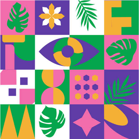 Geometry artwork poster with simple shape and figure. Abstract vector pattern design for web banner, business presentation, branding package, fabric print, wallpaperのイラスト素材
