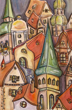 Painting of old city の写真素材