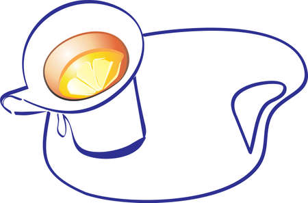 Tea cup with lemon and  plateのイラスト素材