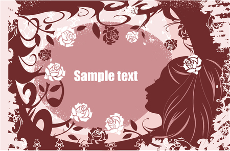 girls profile and rosesのイラスト素材