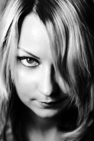 Black and white portrait of beautiful blondie girlの写真素材
