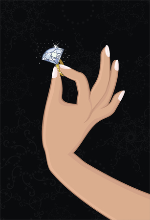 Diamond ring in woman's hand のイラスト素材