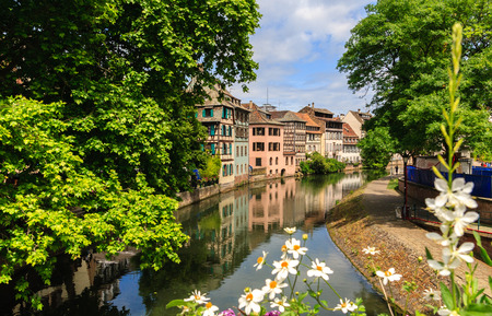 Strasbourg, water canal in Petite France area.の写真素材