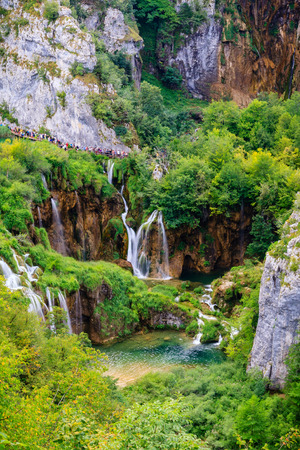Beautiful Waterfall Cascades at Plitvice lakes, Croatiaの写真素材