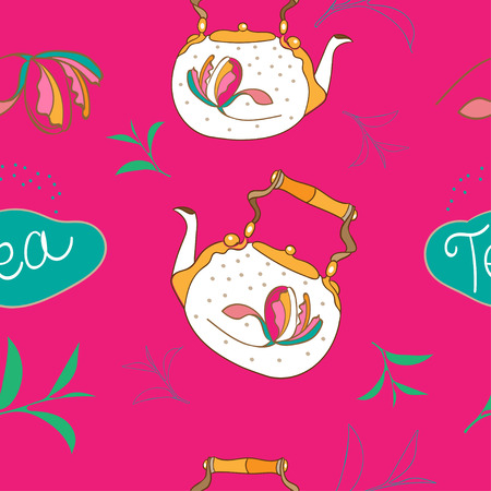 Tea time vector hand drawn seamless patternのイラスト素材
