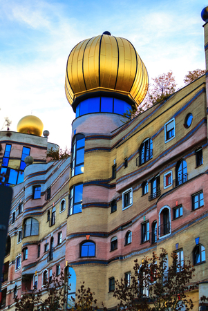 DARMSTADT, GERMANY - NOVEMBER 08: The view of Hundertwasser house in Darmstadt, Germany , in November 08, 2014.のeditorial素材