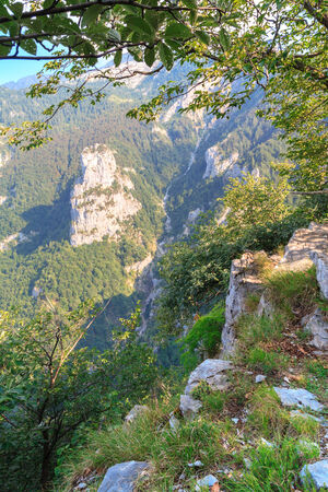 View of mountains above lake Como, Corni di Canzo, italyの写真素材