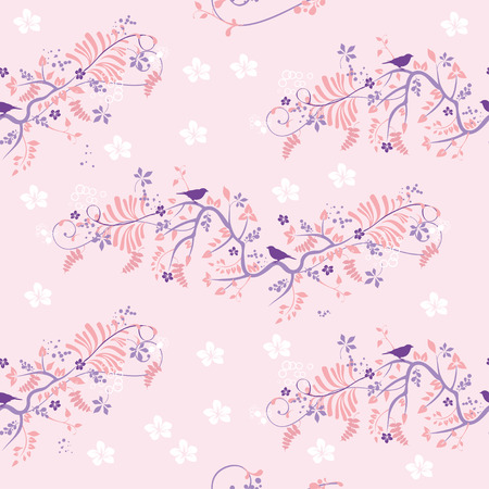 Vector seamless pattern with bird and flowers.のイラスト素材