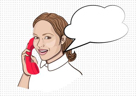 girl in pop art style talking on the phone, vector illustrationのイラスト素材