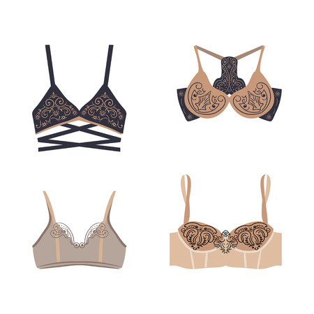 Set of glamour female fashion bra on white backgroundのイラスト素材