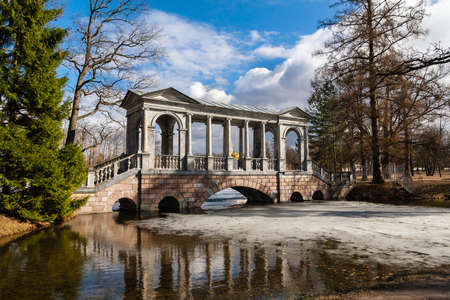 Marble Bridge in the park Tsarskoye Selo, Russiaの写真素材