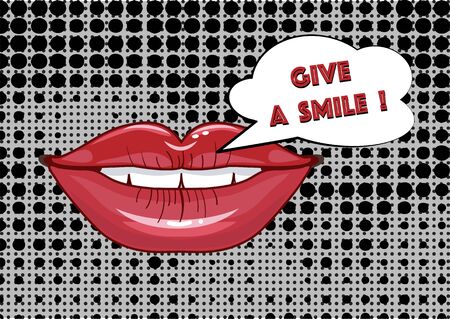 Mouth and speech bubble, Pop Art with grunge backgroundのイラスト素材