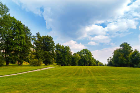 A park garden with blue skyの写真素材