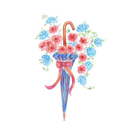 Beautiful spring  flowers in umbrellaのイラスト素材