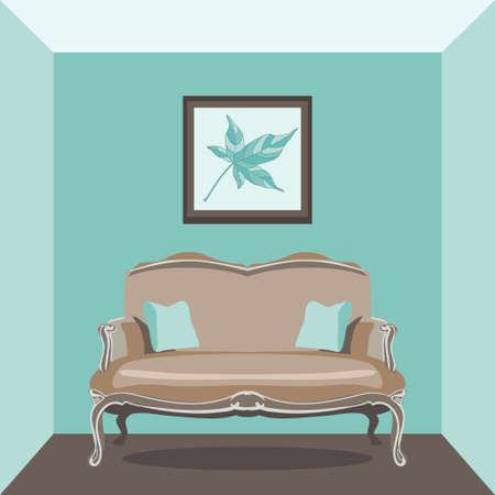 Vector Illustration of vintage living room with sofaのイラスト素材