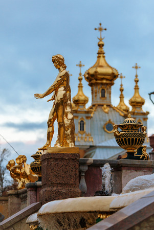 PETERHOF, RUSSIA - OCTOBER 16: Grand Cascade Fountains at Peterhof, Russia, October 16, 2016 in Peterhof, Russia. Former residence of the Russian monarchs.のeditorial素材