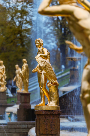 PETERHOF, RUSSIA - OCTOBER 16: Grand Cascade Fountains at Peterhof, Russia, October 16, 2016 in Peterhof, Russia. Former residence of the Russian monarchs.のeditorial素材
