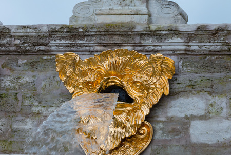 PETERHOF, RUSSIA - OCTOBER 16: Details of the Gold Mountain Cascade in the famous park  Peterhof, Russia, October 16, 2016 in Peterhof, Russia. Former residence of the Russian monarchs.のeditorial素材