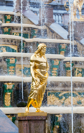PETERHOF, RUSSIA - OCTOBER 16: Grand Cascade Fountains at Peterhof, Russia, October 16, 2016 in Peterhof, Russia. Former residence of the Russian monarchs.のeditorial素材
