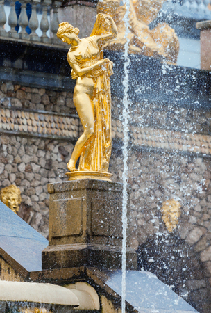 PETERHOF, RUSSIA - OCTOBER 16: Grand Cascade Fountains at Peterhof, Russia, October 16, 2016 in Peterhof, Russia. Former residence of the Russian monarchs.のeditorial素材