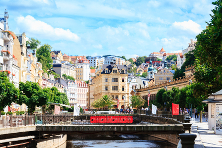 KARLOVY VARY, CZECH REPUBLIC - JULY 23, 2017: Romantic architecture of Bohemia, Karlovy Vary, Czech Republic. the famous spa city in the Czech Republicのeditorial素材
