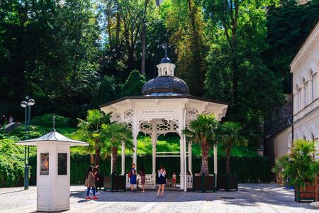 KARLOVY VARY, CZECH REPUBLIC - JULY 23, 2017: Romantic architecture of Bohemia, Karlovy Vary, Czech Republic. the famous spa city in the Czech Republicのeditorial素材
