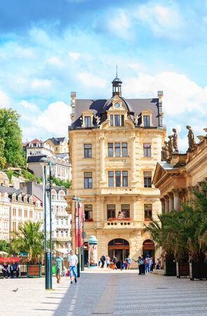 KARLOVY VARY, CZECH REPUBLIC - JULY 23, 2017: Romantic architecture of Bohemia, Karlovy Vary, Czech Republic. the famous spa city in the Czech Republicのeditorial素材