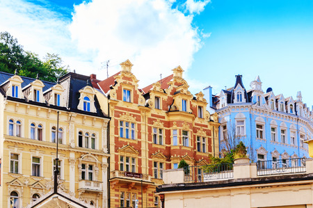 KARLOVY VARY, CZECH REPUBLIC - JULY 23, 2017: Romantic architecture of Bohemia, Karlovy Vary, Czech Republic. the famous spa city in the Czech Republicのeditorial素材