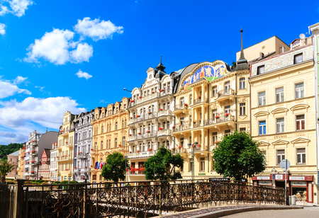 KARLOVY VARY, CZECH REPUBLIC - JULY 23, 2017: Romantic architecture of Bohemia, Karlovy Vary, Czech Republic. the famous spa city in the Czech Republicのeditorial素材