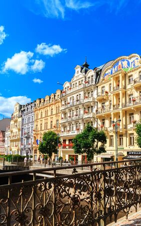KARLOVY VARY, CZECH REPUBLIC - JULY 23, 2017: Romantic architecture of Bohemia, Karlovy Vary, Czech Republic. the famous spa city in the Czech Republicのeditorial素材