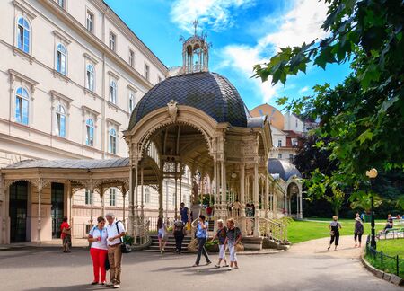 KARLOVY VARY, CZECH REPUBLIC - JULY 23, 2017: Romantic architecture of Bohemia, Karlovy Vary, Czech Republic. the famous spa city in the Czech Republicのeditorial素材