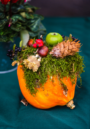 Floral autumn arrangement of pumpkinsの写真素材