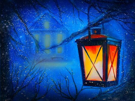 Original oil painting of Winter night の写真素材