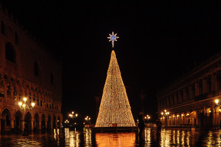VENICE, ITALY - 06 JANUARY, 2018: Christmas Tree at San Marco square in Venice, Italyのeditorial素材