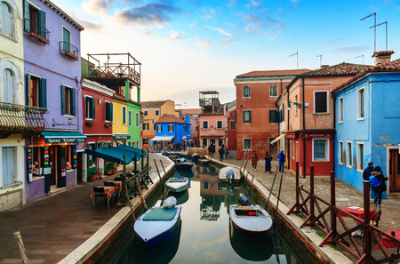 VENICE, ITALY - JANUARY 06, 2018: View on the colorful houses in Burano island, during winter days, Venice, Italyのeditorial素材